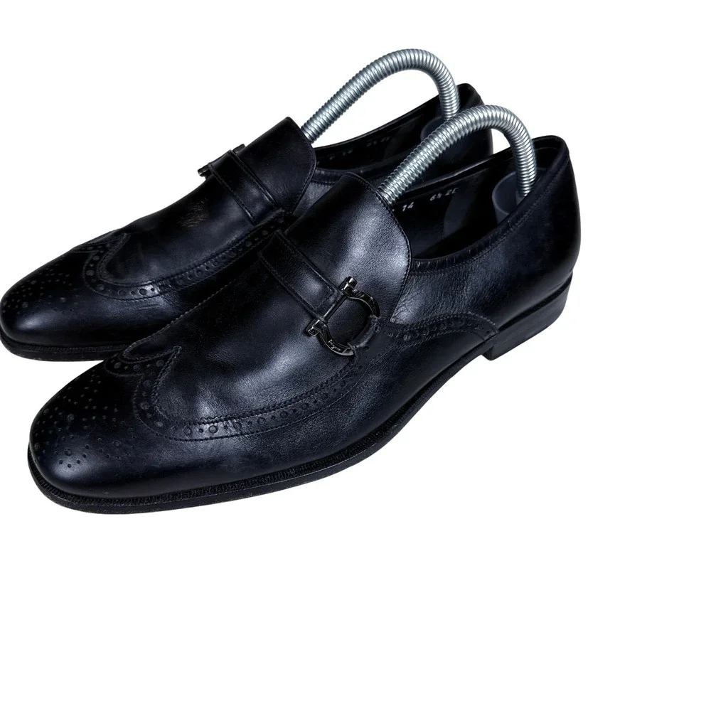 Salvatore Ferragamo Loafers Mens 6.5 EE Black Gancini Wingtip Brogue Dress Shoes